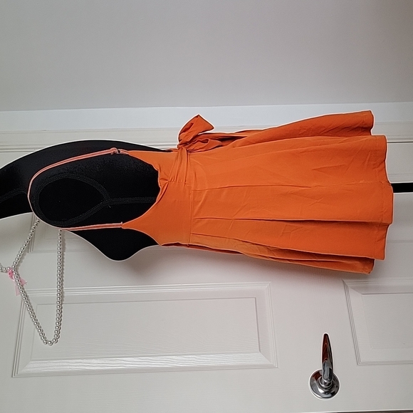 Pleated Orange High Waisted Romper Shorts Size L - Picture 4 of 7